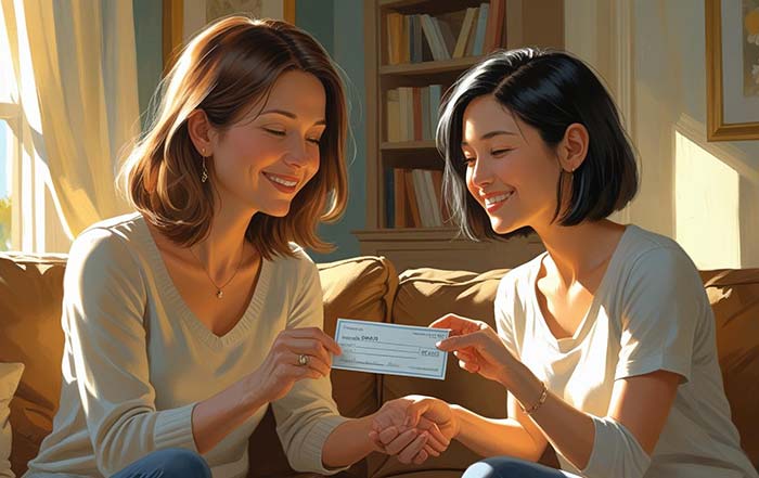 A person financially helping a friend