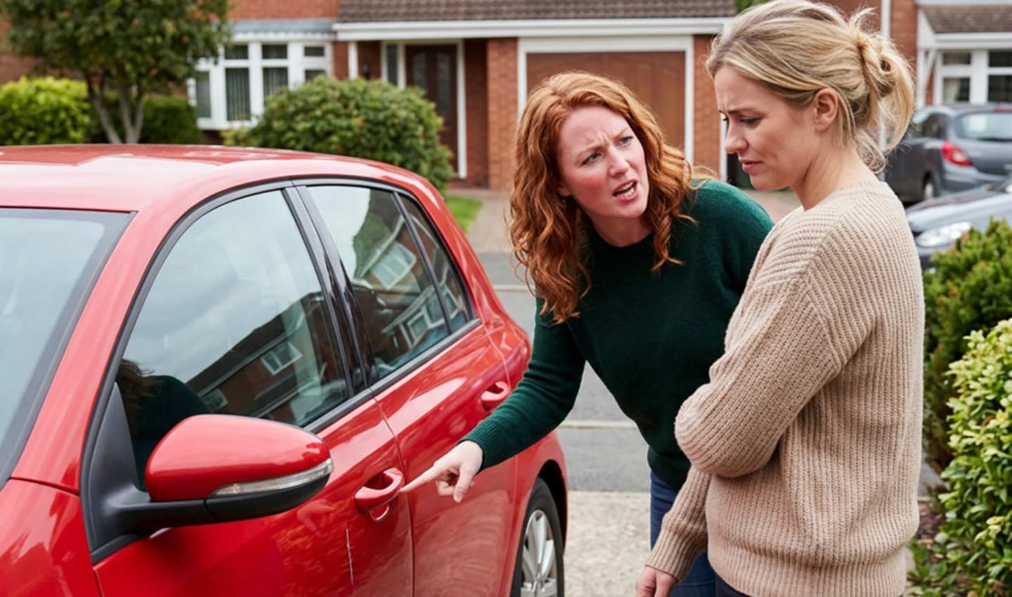 Two women arguiing about a car scratch
